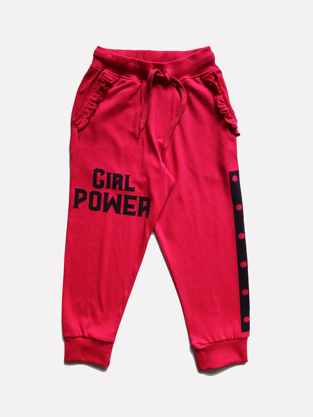 

KiddoPanti Girls Fuchsia Pink & Black Solid Straight-Fit Joggers