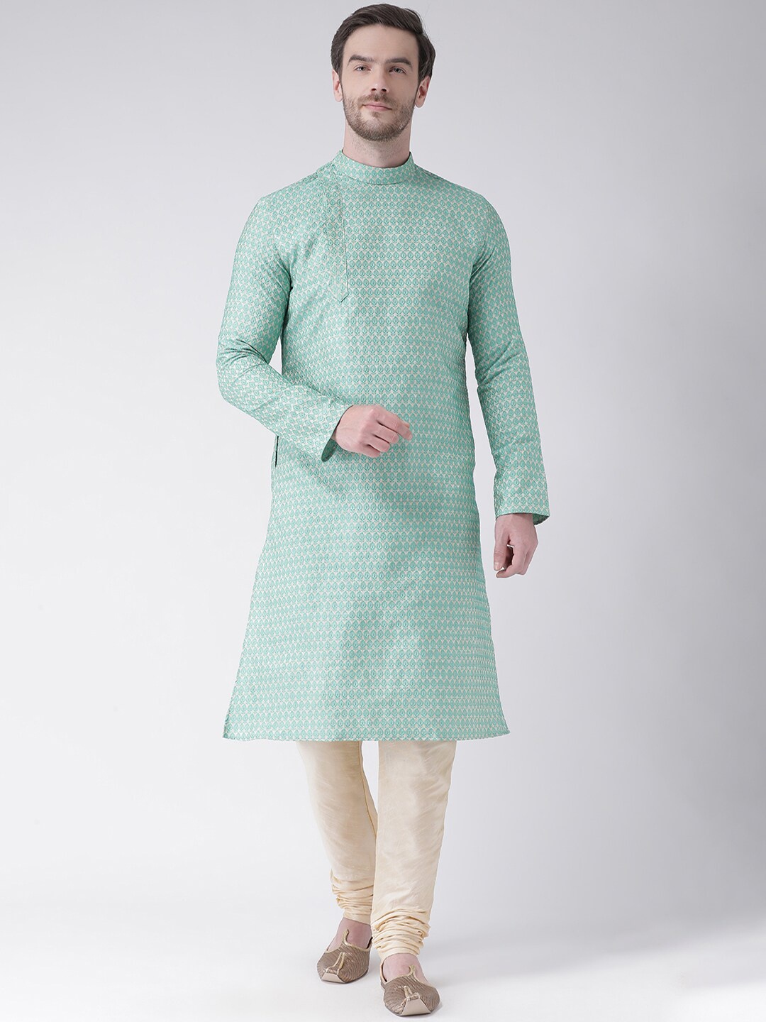 

LAMAAYA Men Sea Green Kurta with Churidar