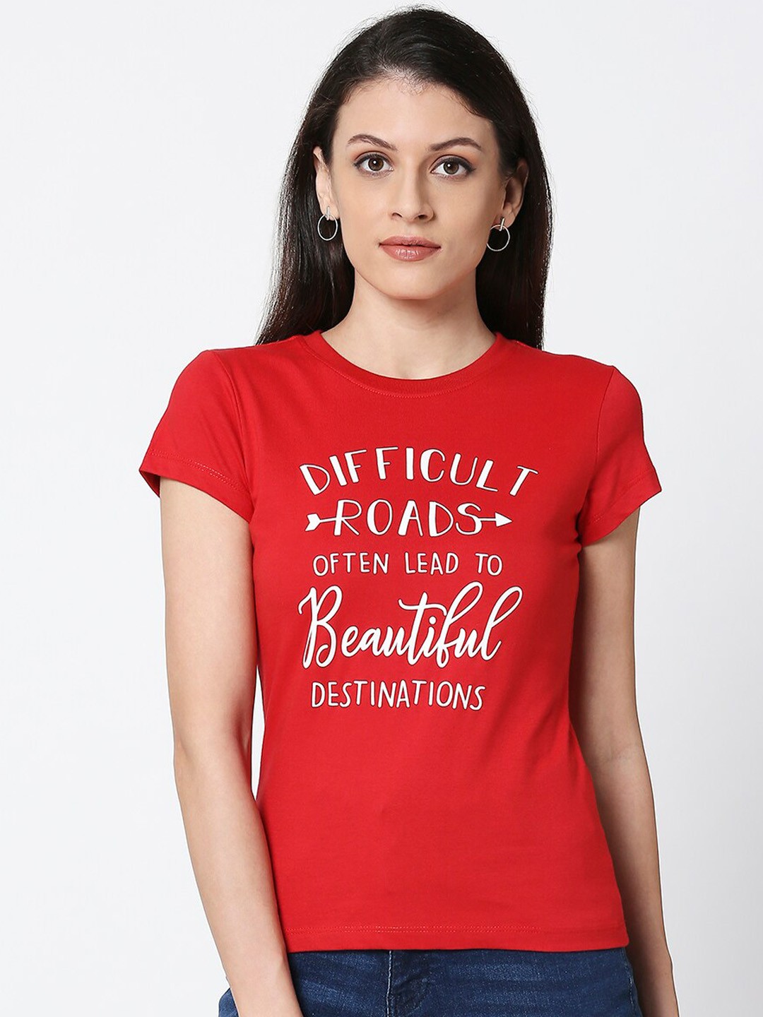 

Bewakoof Women Red Printed Round Neck T-shirt