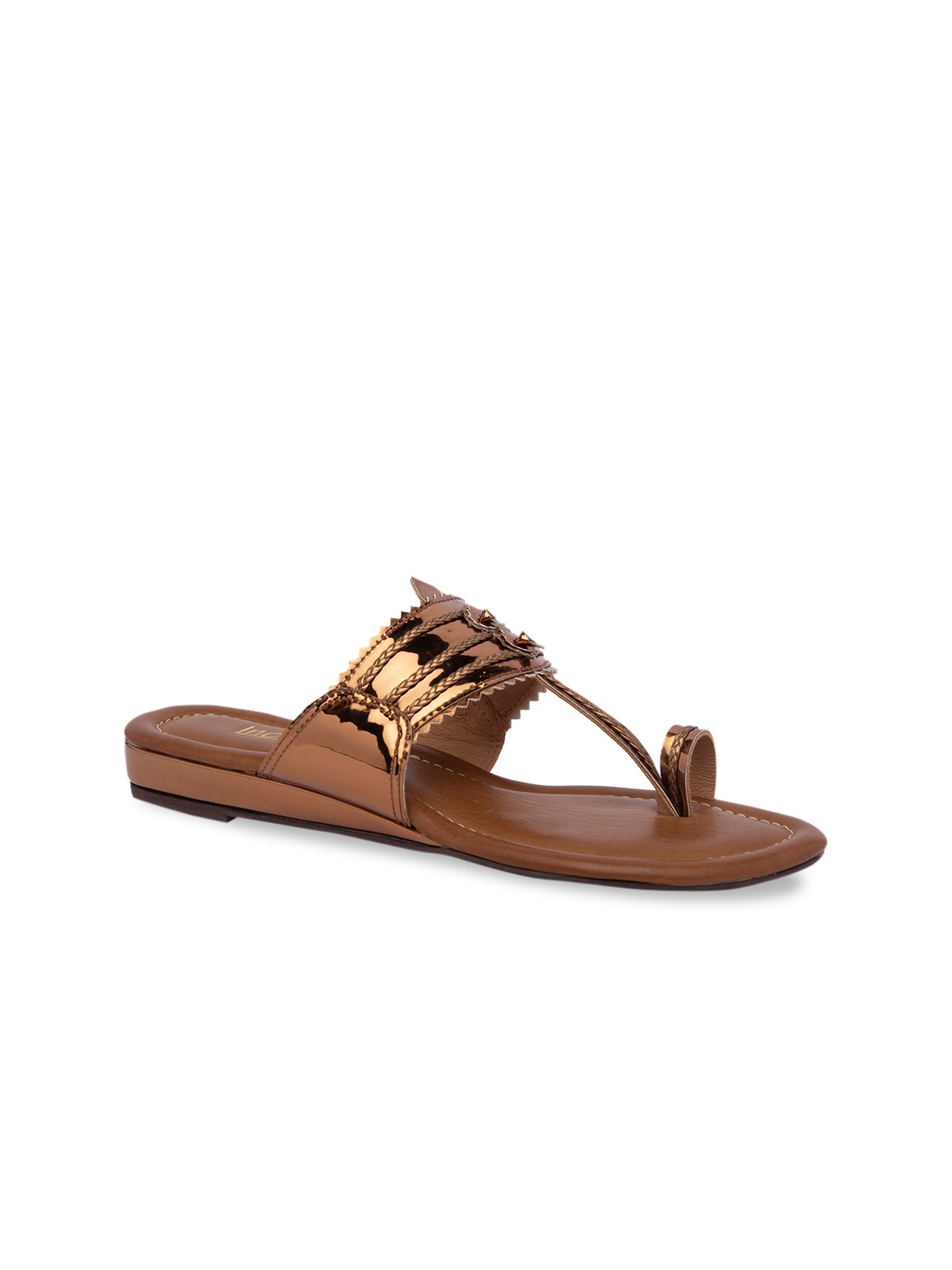 

Inc 5 Women Gold-Toned Woven Design One Toe Flats