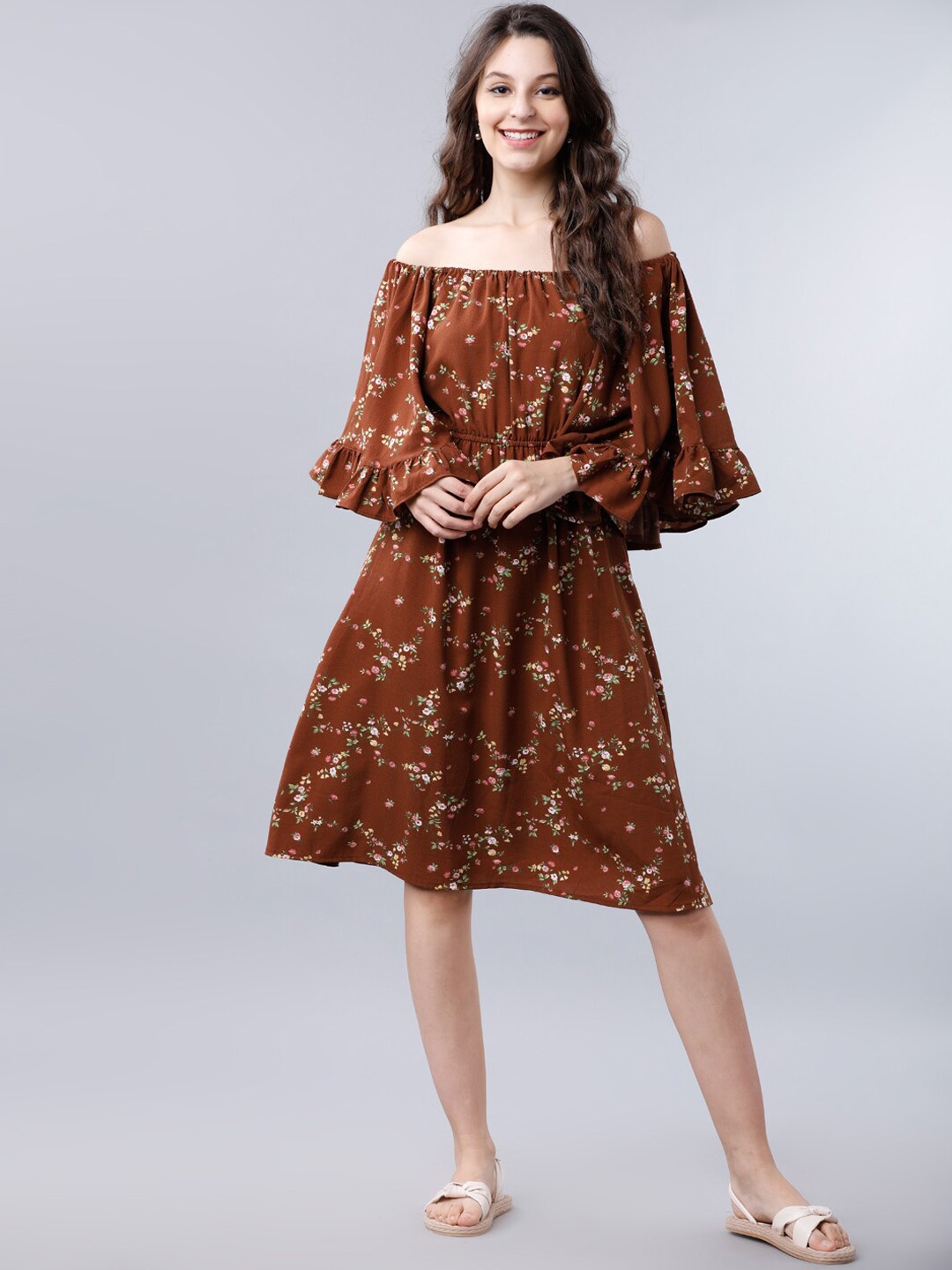 

Tokyo Talkies Women Brown Printed Fit and Flare Dress