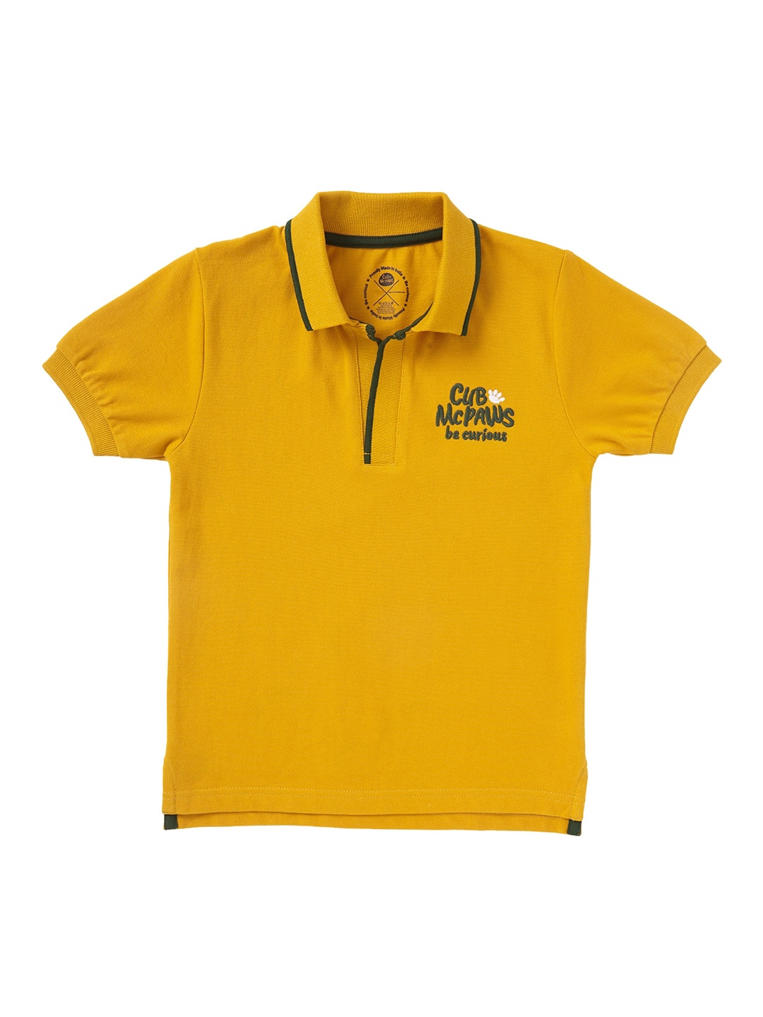 

Cub McPaws Boys Mustard Solid Polo Collar T-shirt