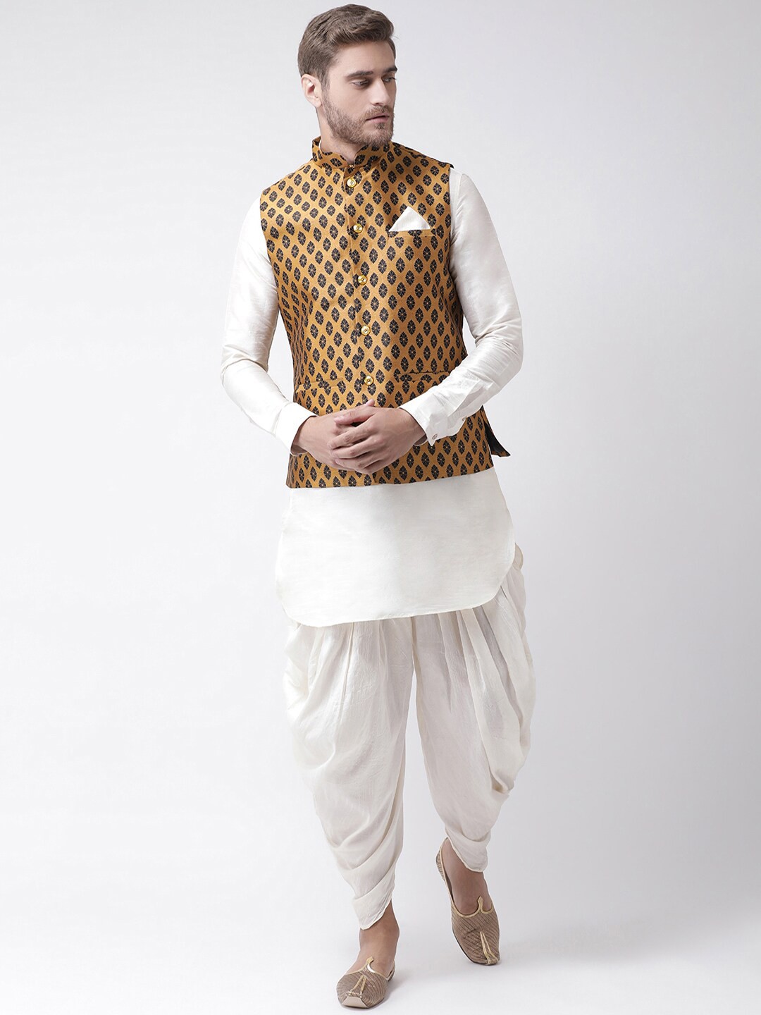 

LAMAAYA Men Brown Kurta And Dhoti Pants With Nehru Jacket