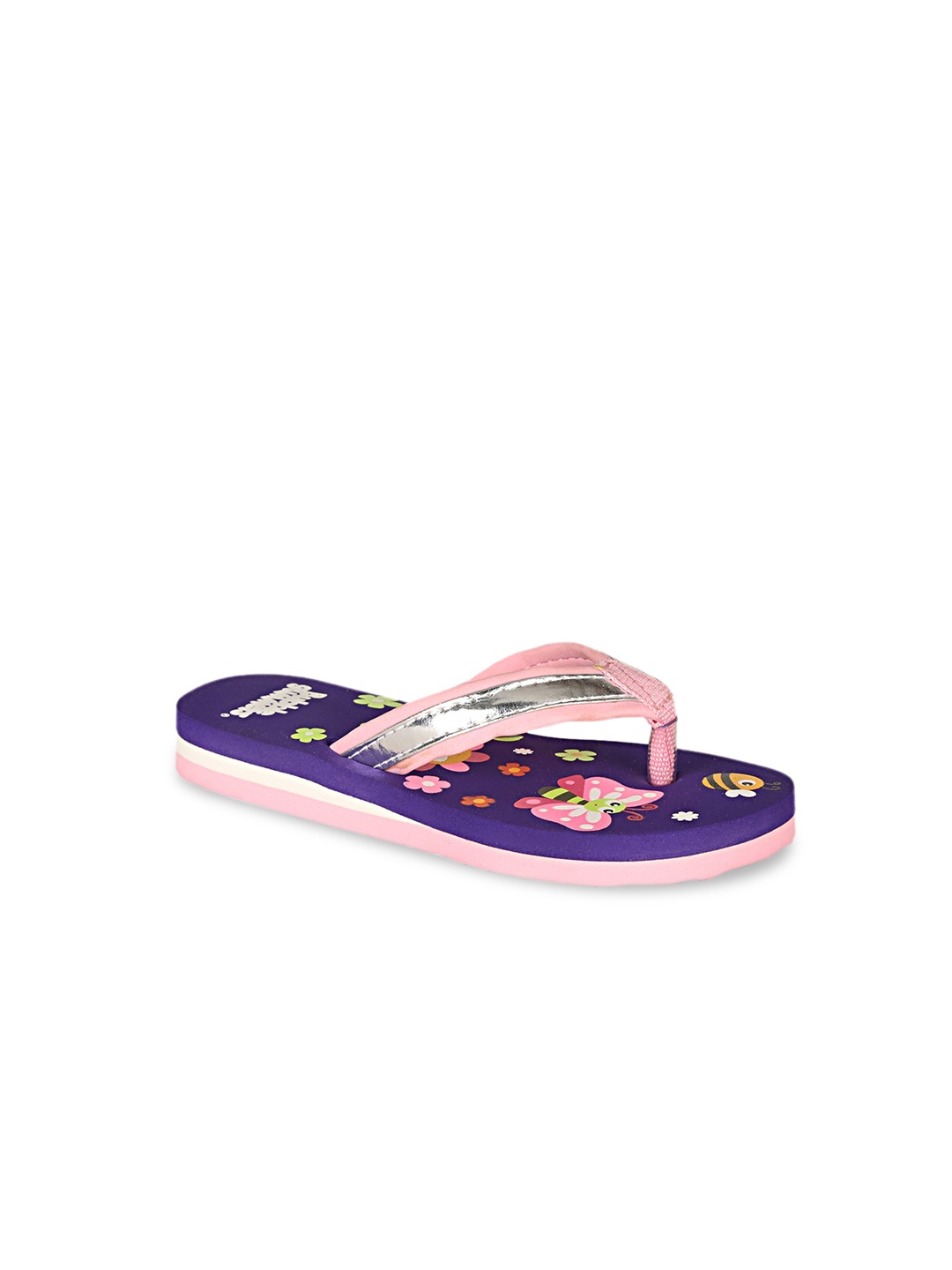 

Bubblegummers Girls Pink & Silver-Toned Printed Thong Flip-Flops