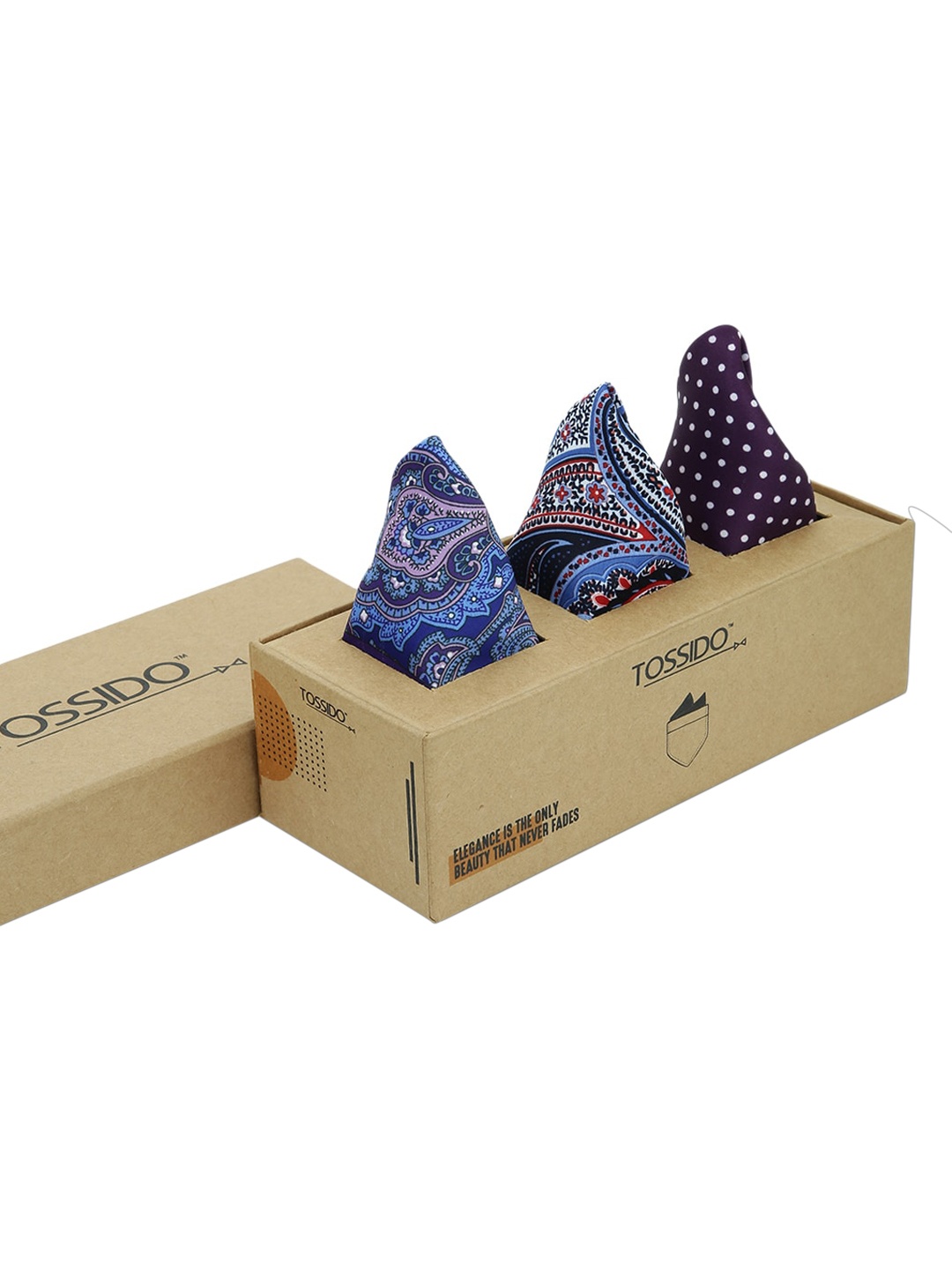 

Tossido Men Pack of 3 Multicoloured Printed Pocket Squares, Blue