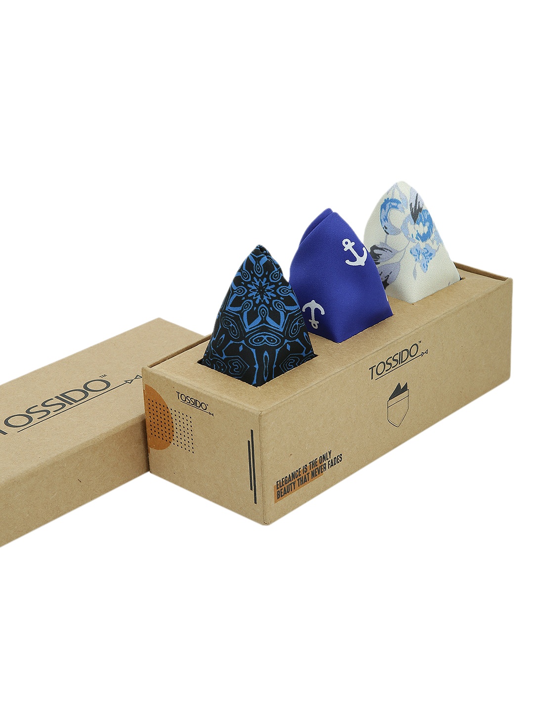 

Tossido Men Pack of 3 Multicoloured Printed Pocket Squares, White