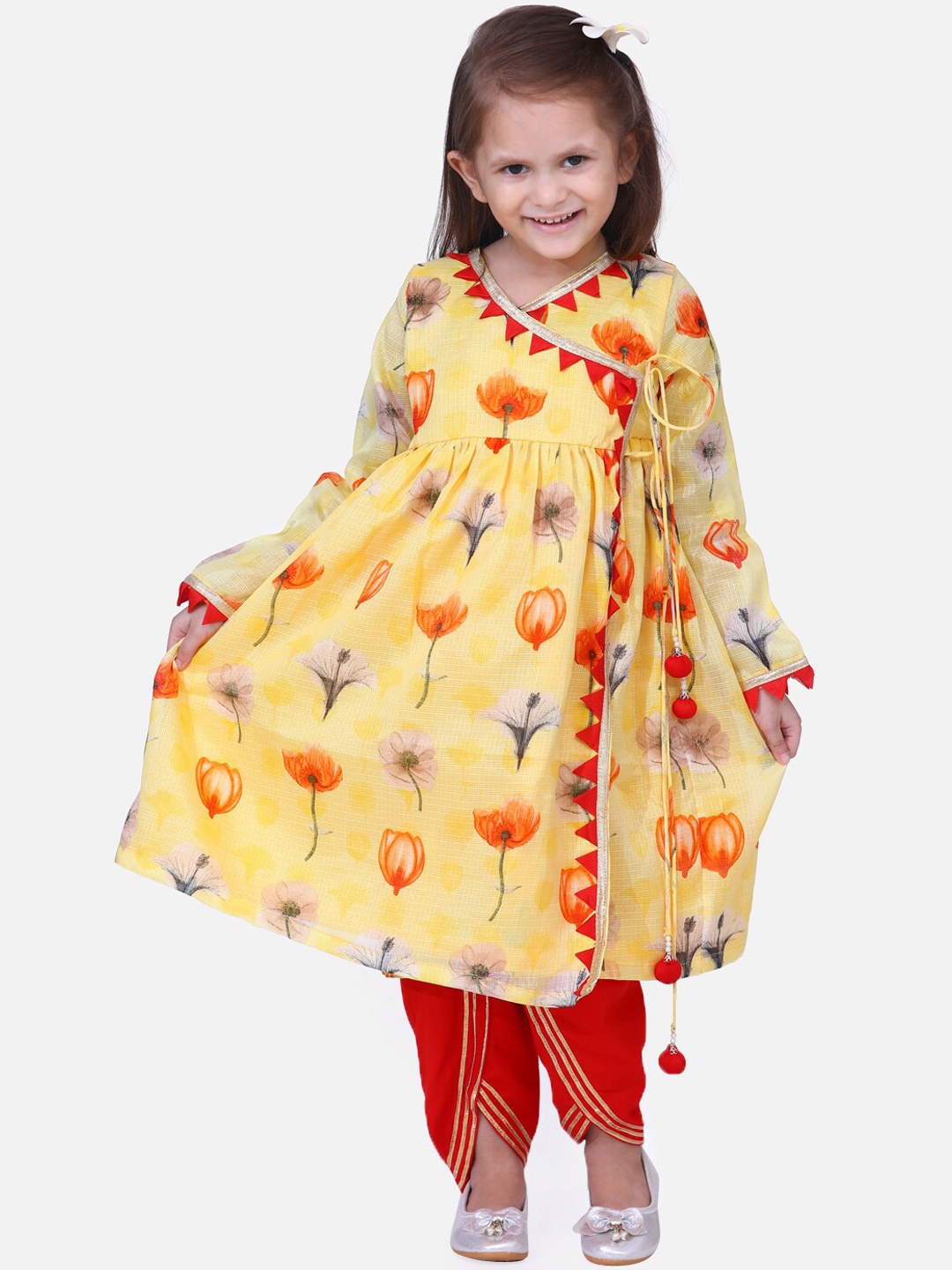 

Fairies Forever Girls Yellow & Red Printed Kurta with Dhoti Pants