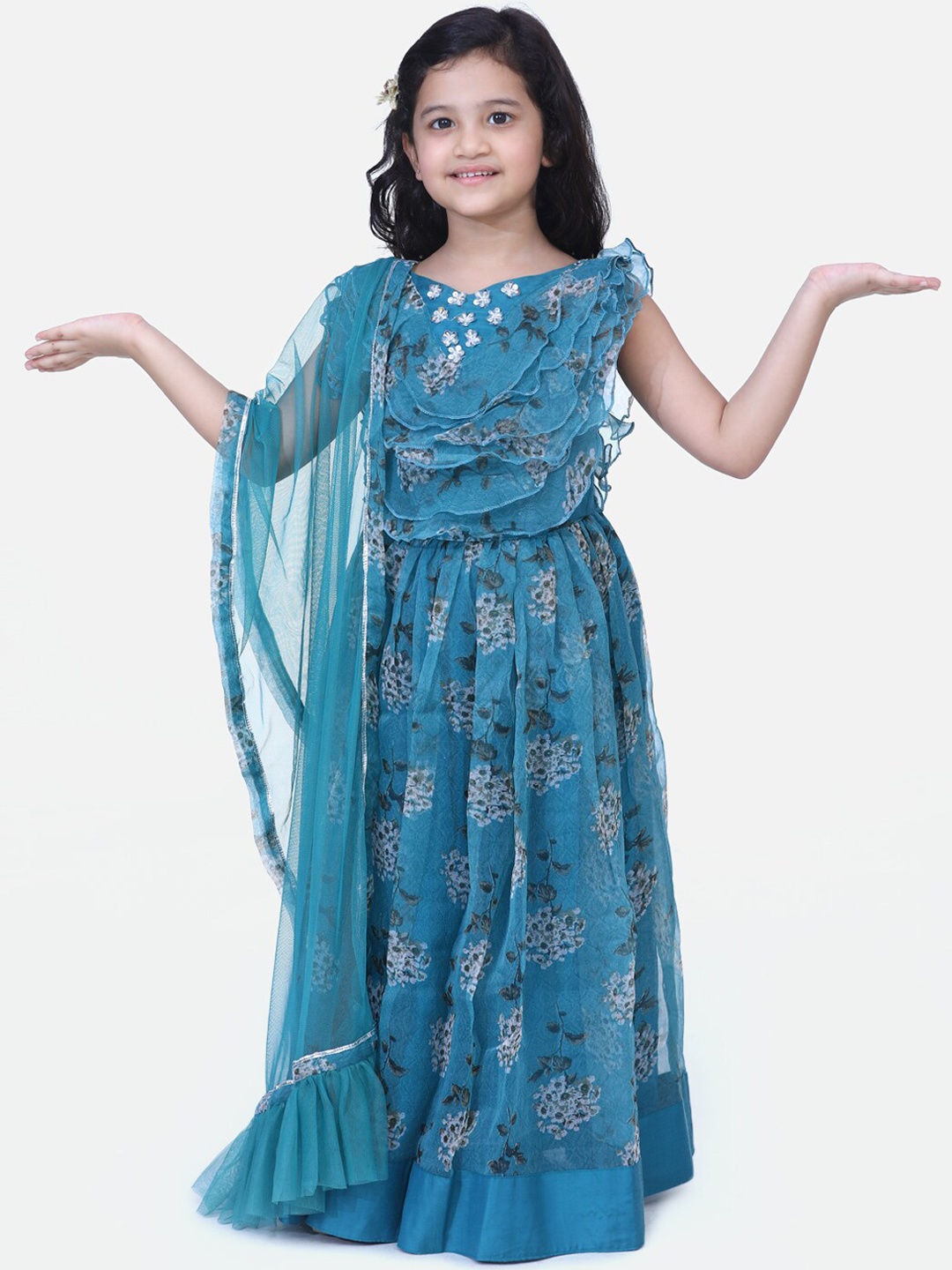 

Fairies Forever Teal Green & White Ready to Wear Lehenga with Blouse