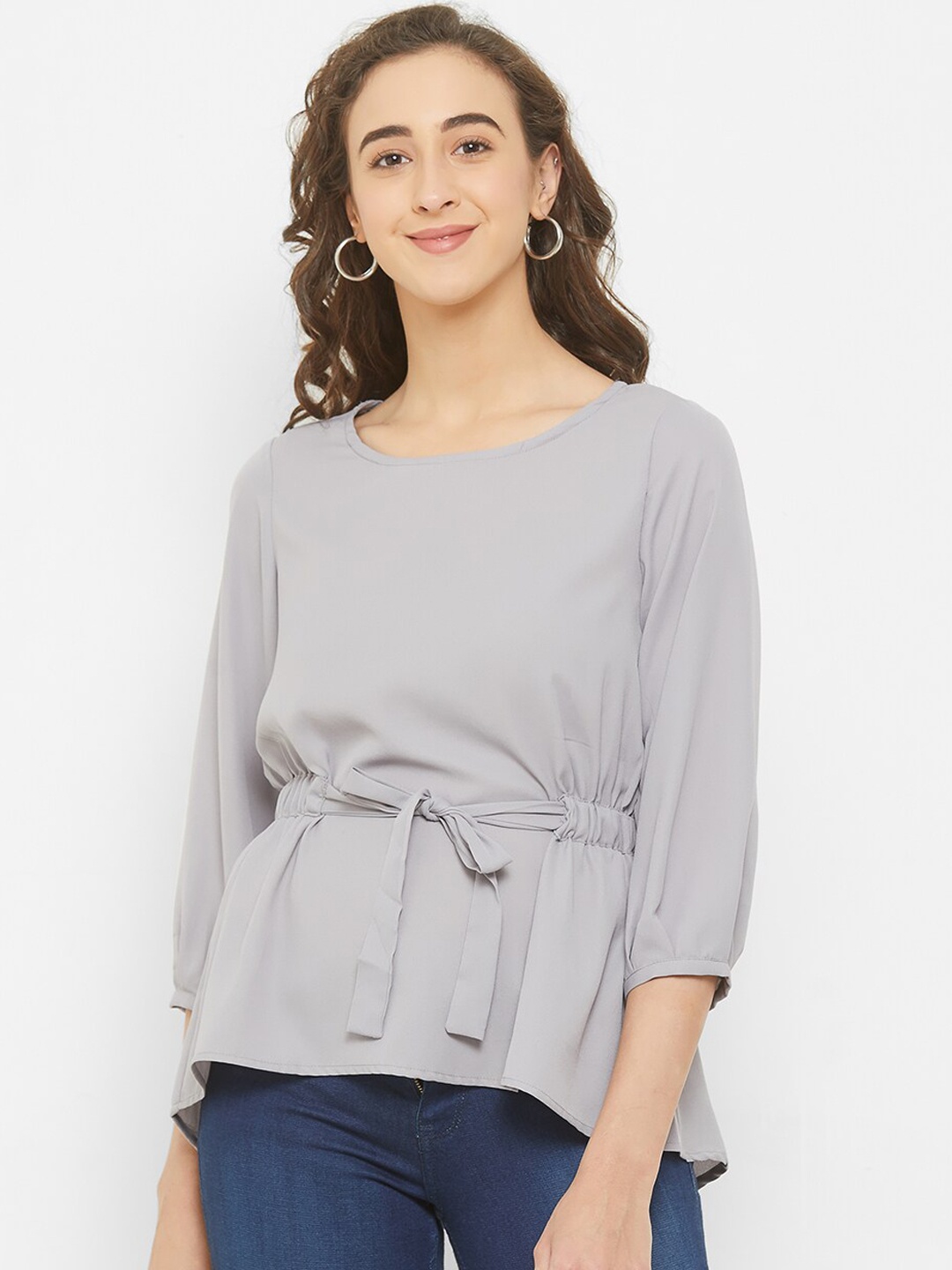 

109F Women Grey Solid A-Line Top