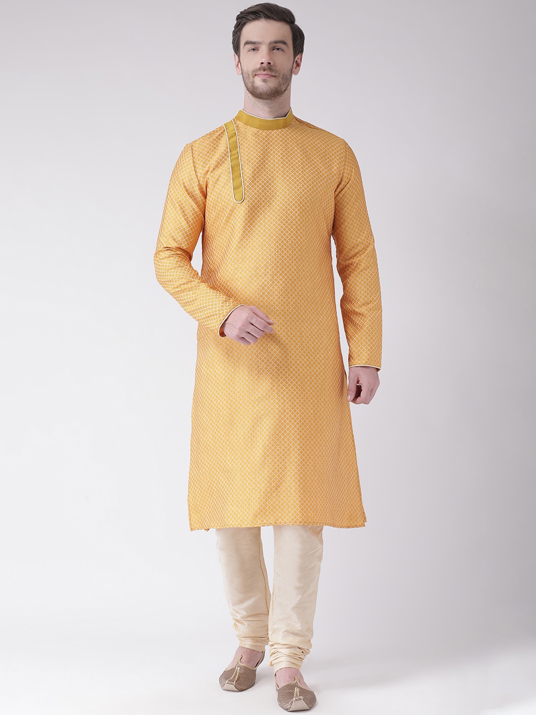 

LAMAAYA Men Yellow Kurta with Churidar