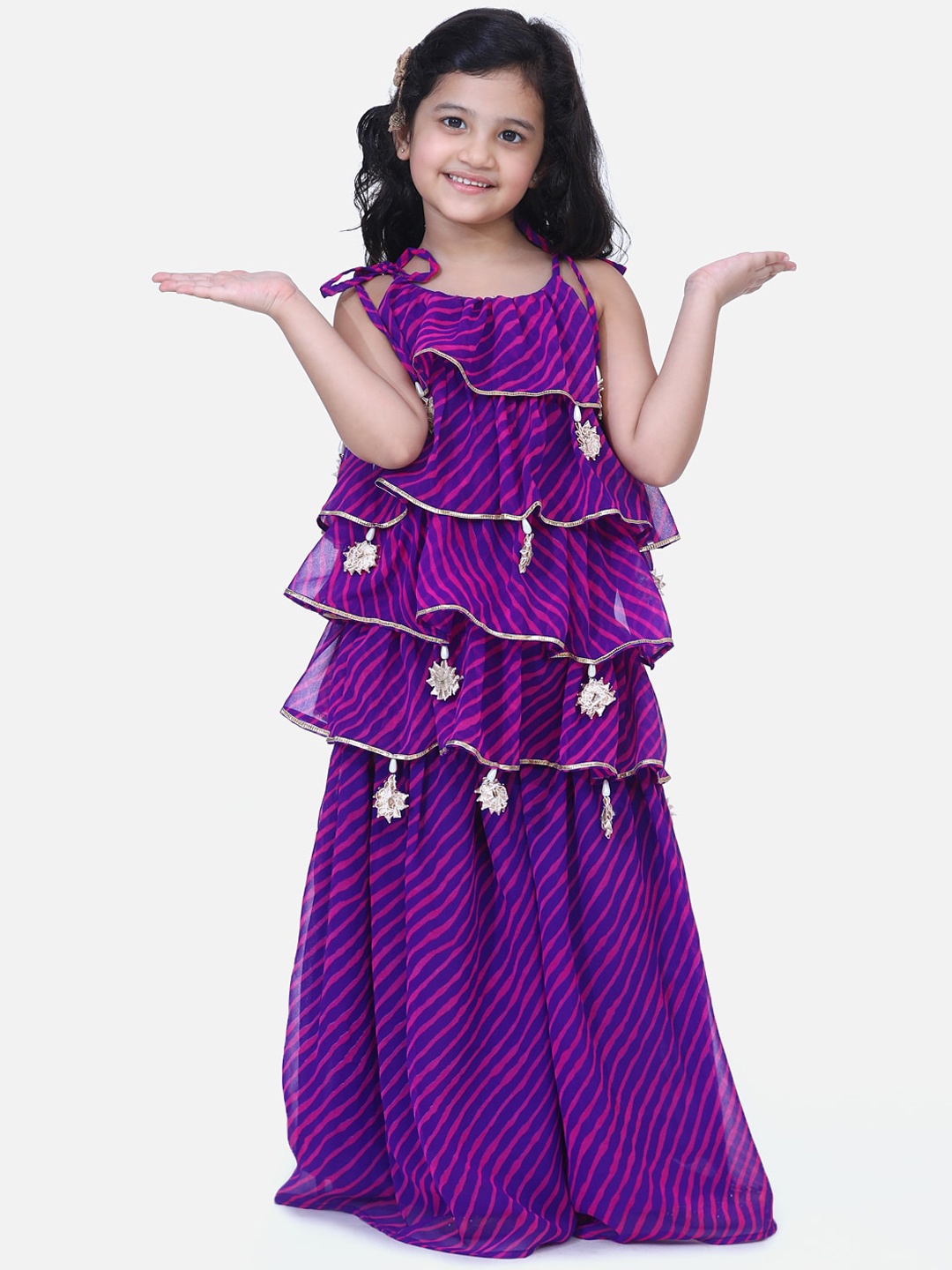 

Fairies Forever Girls Purple & Pink Lehriya Layered Sharara Set