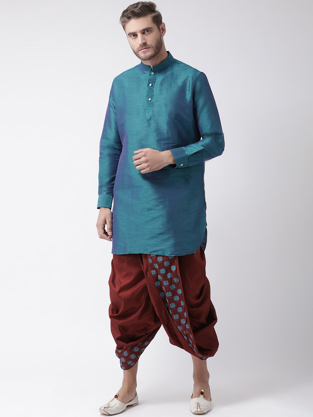 

LAMAAYA Men Blue & Brown Woven Design Kurta with Dhoti Pants
