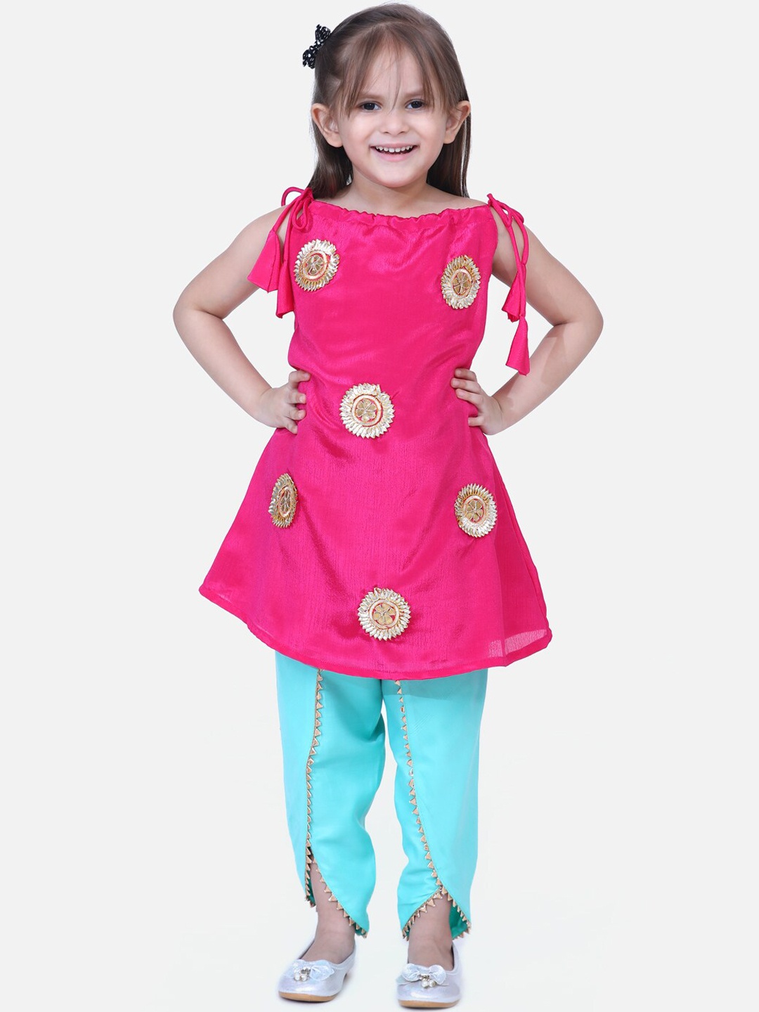 

Fairies Forever Girls Pink & Blue Embellished Top with Dhoti Pants