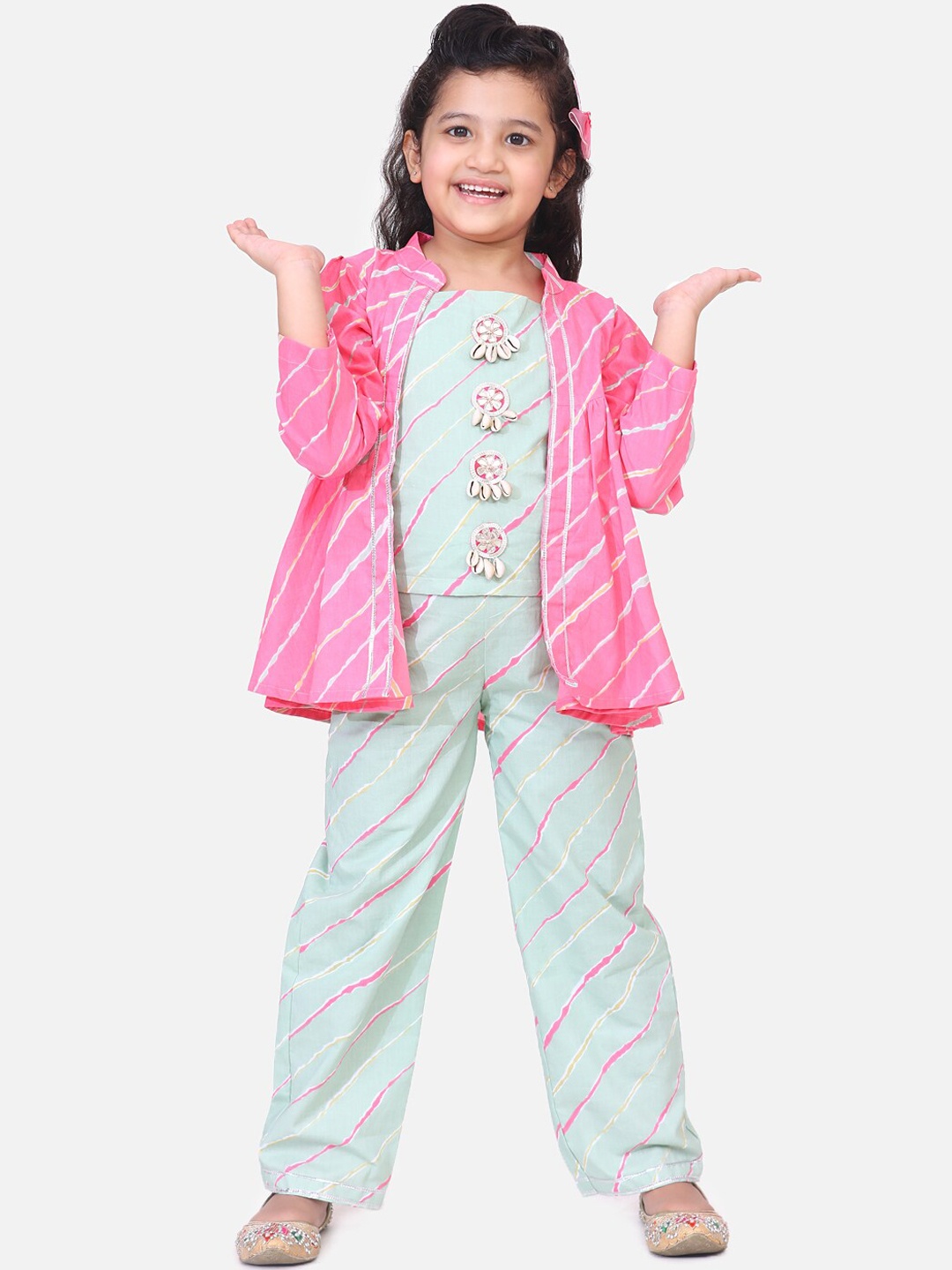 

Fairies Forever Girls Pink & Sea Green Striped Top with Trousers