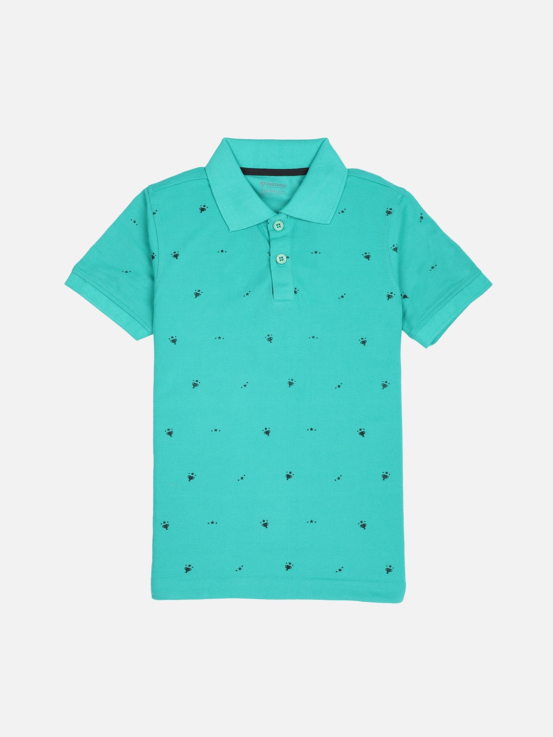 

PROTEENS Boys Green Printed Polo Collar T-shirt