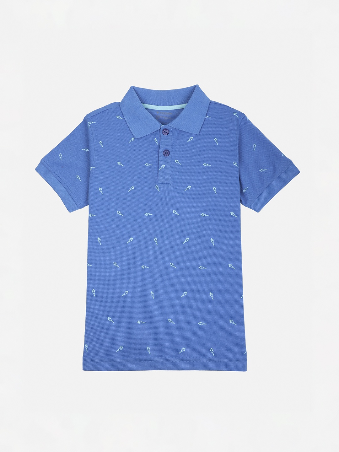 

PROTEENS Boys Blue & White Printed Polo Collar T-shirt
