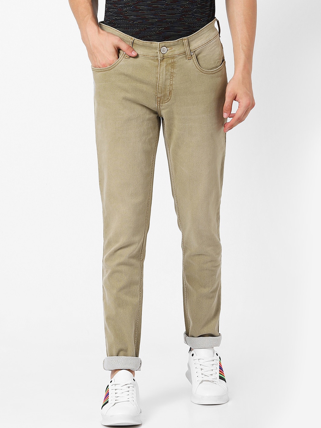 MARCA Disati Men Olive Green Skinny Fit Mid-Rise Clean Look Jeans