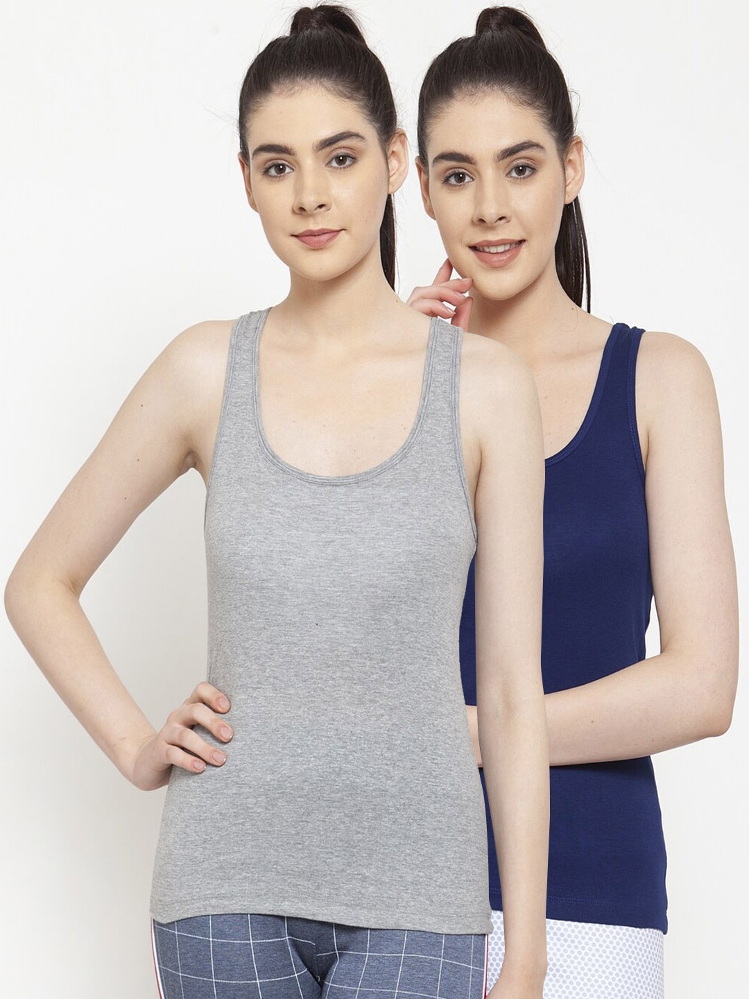 

Friskers Women Pack of 2 Solid Tank Tops, Grey