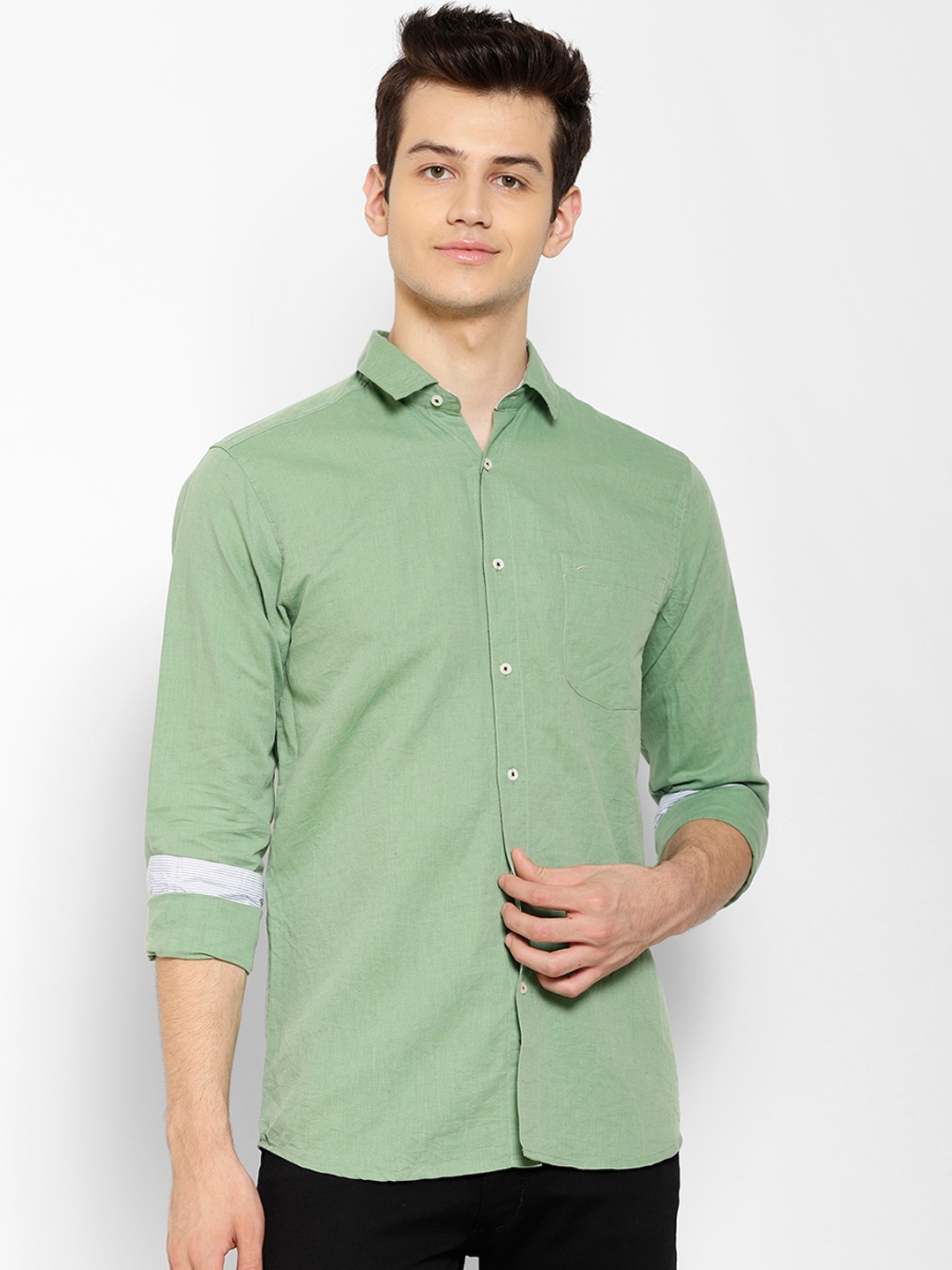 cape canary Men Green Regular Fit Solid Casual Shirt