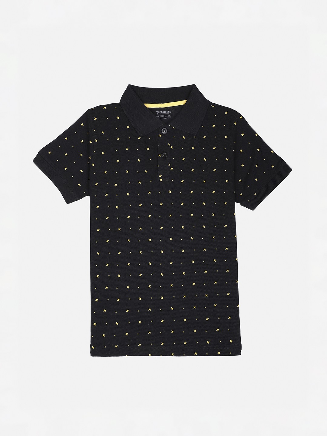 

PROTEENS Boys Black Printed Polo Collar T-shirt
