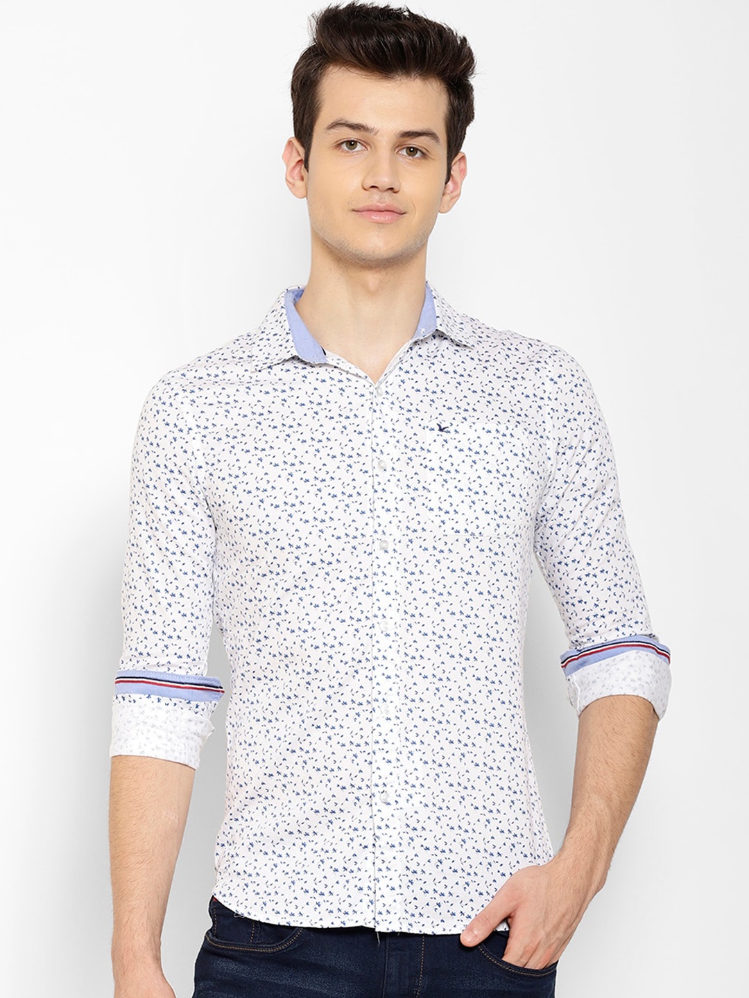 

cape canary Men Blue & White Regular Fit Printed Casual Shirt