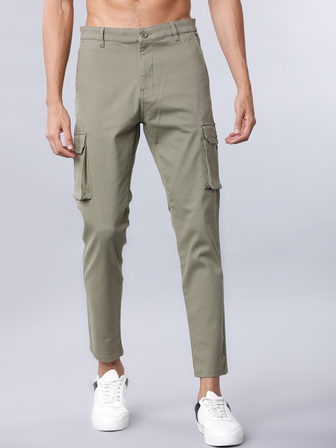 HIGHLANDER Men Olive Green Slim Fit Solid Cargos
