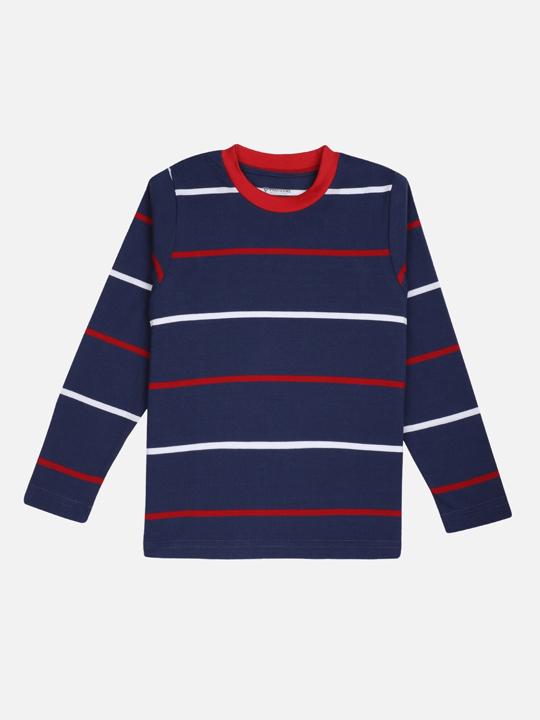 

PROTEENS Boys Navy Blue & White Striped Round Neck T-shirt