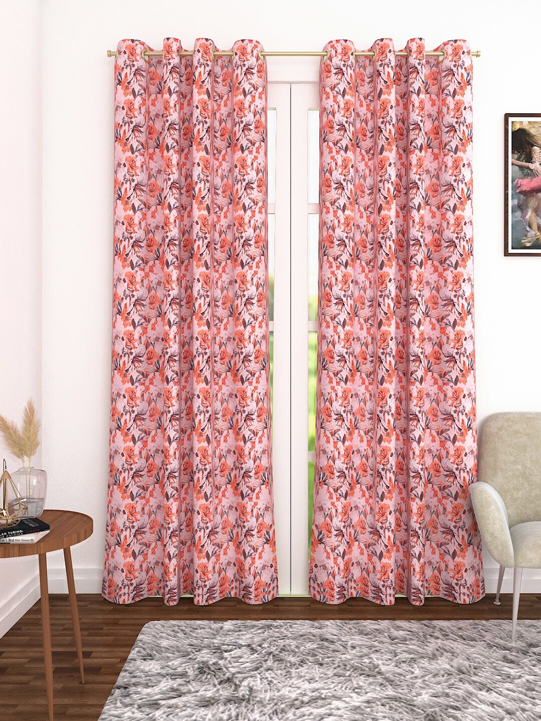 Soumya Pink Single Room Darkening Door Curtain