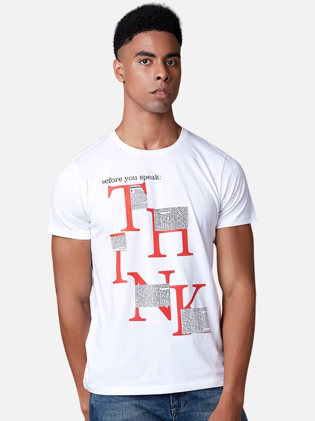 

MARCA Disati Men White Printed Round Neck T-shirt