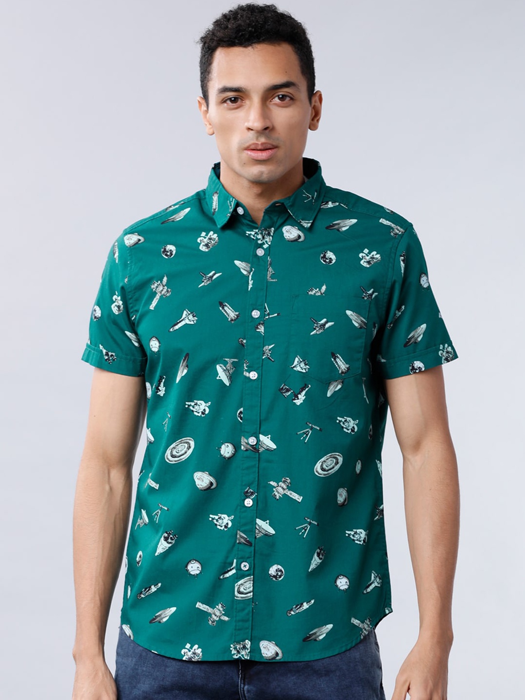 

HIGHLANDER Men Teal Slim Fit Printed Casual Shirt