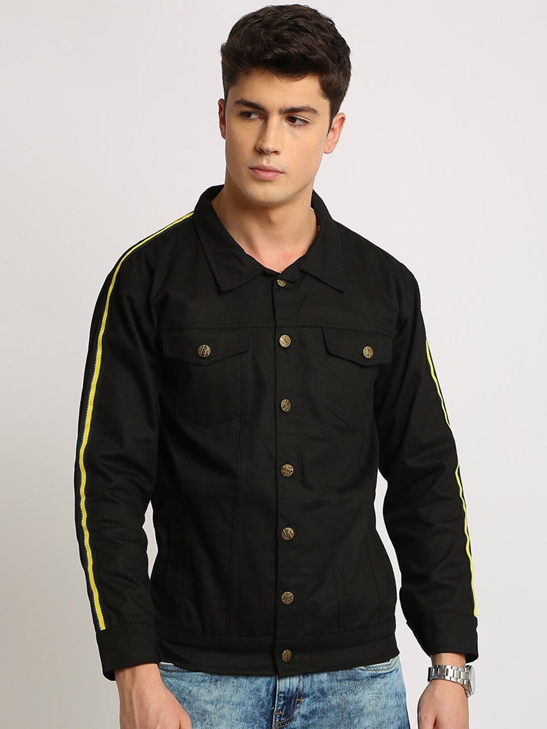VOXATI Men Black Solid Denim Jacket