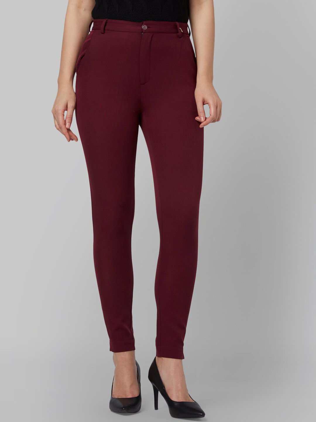 

Park Avenue Woman Women Maroon Tapered Fit Solid Formal Trousers