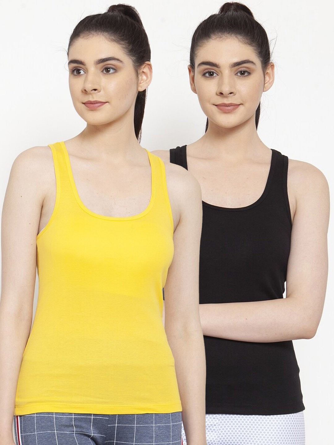 

Friskers Women Pack of 2 Solid Tank Tops, Black