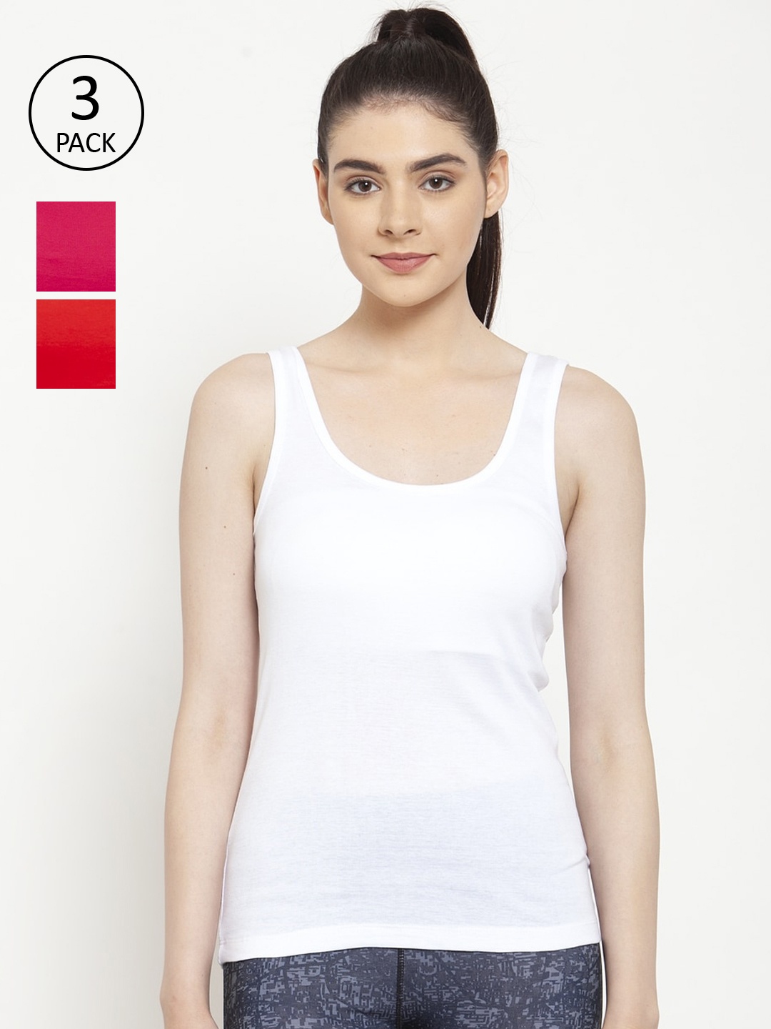 

Friskers Women Pack Of 3 Solid Tank Top, White