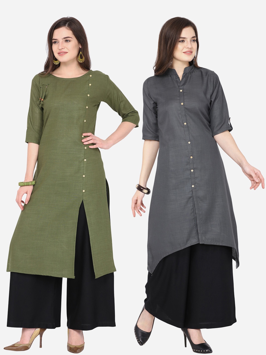 

Silk Bazar Women Green & Black Solid Kurta with Palazzos