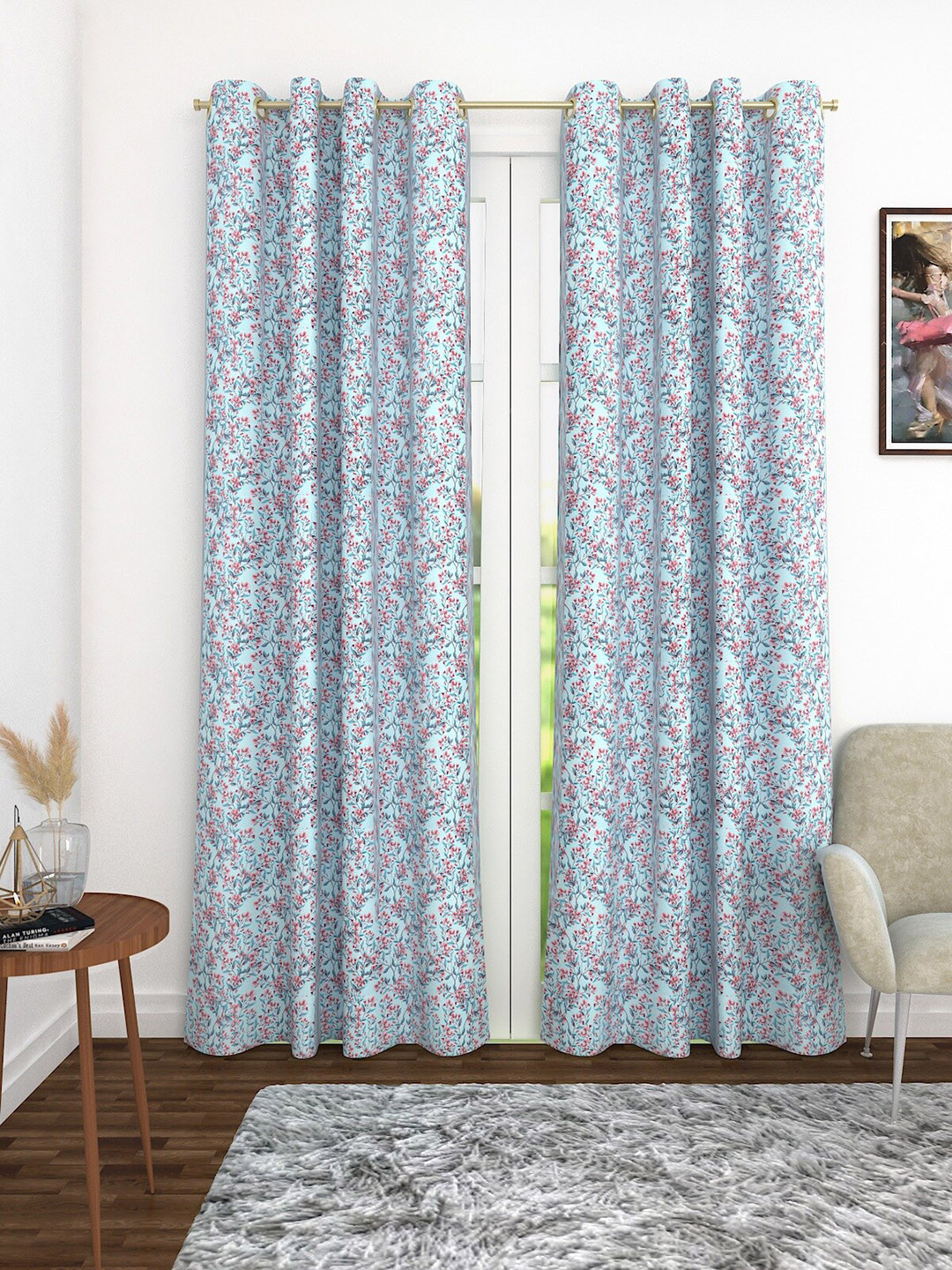 

Soumya Blue Single Room Darkening Long Door Curtain