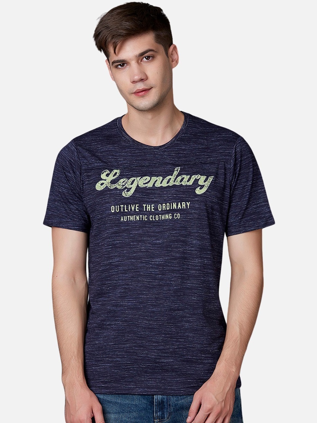 

MARCA Disati Men Navy Blue Printed Round Neck T-shirt
