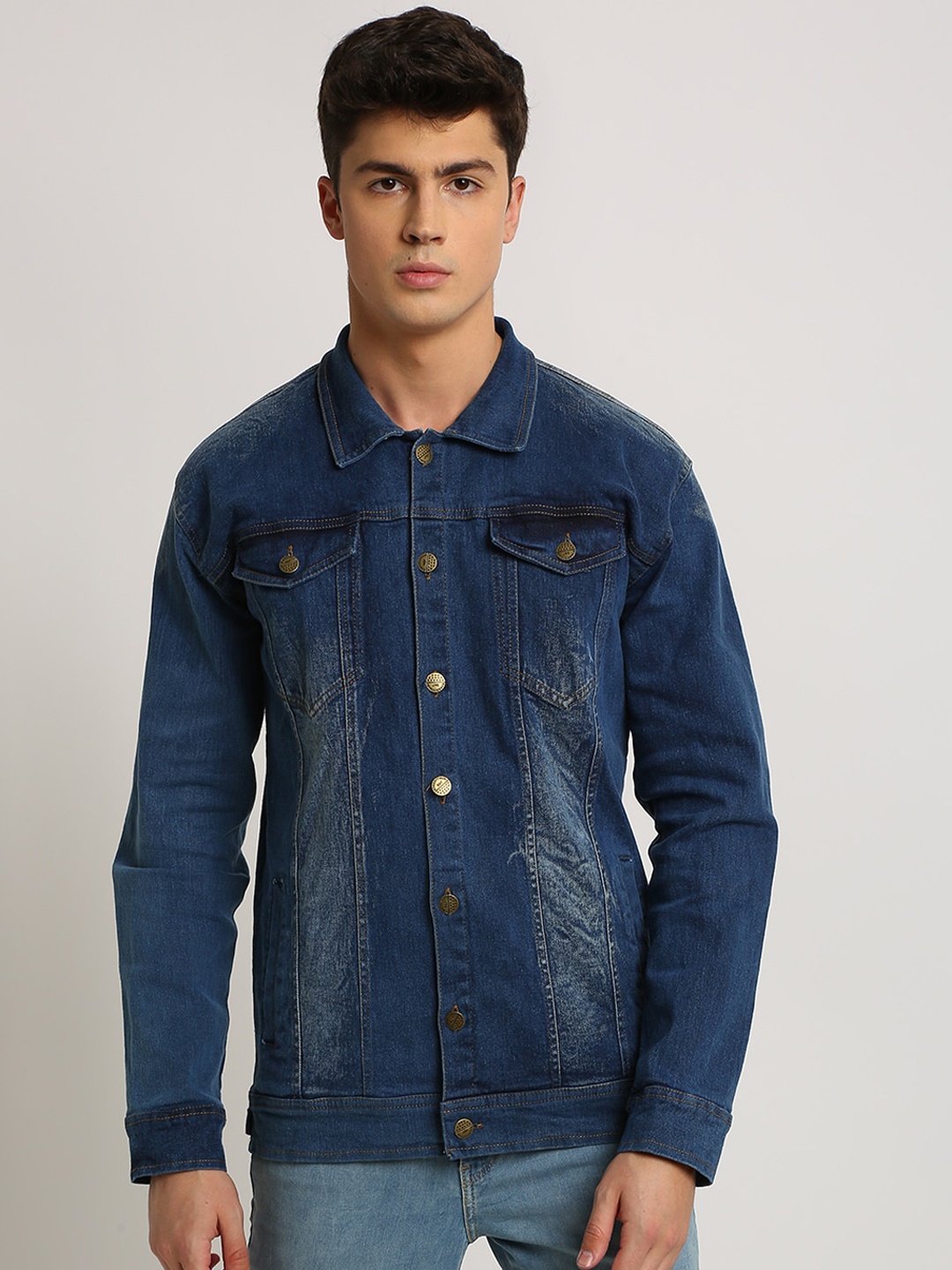 

VOXATI Men Blue Solid Denim Jacket