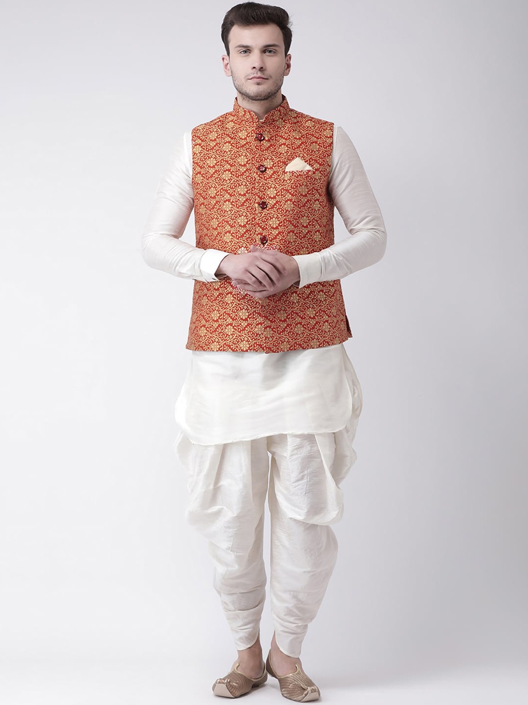 

LAMAAYA Men White & Brown Solid Kurta with Patiala