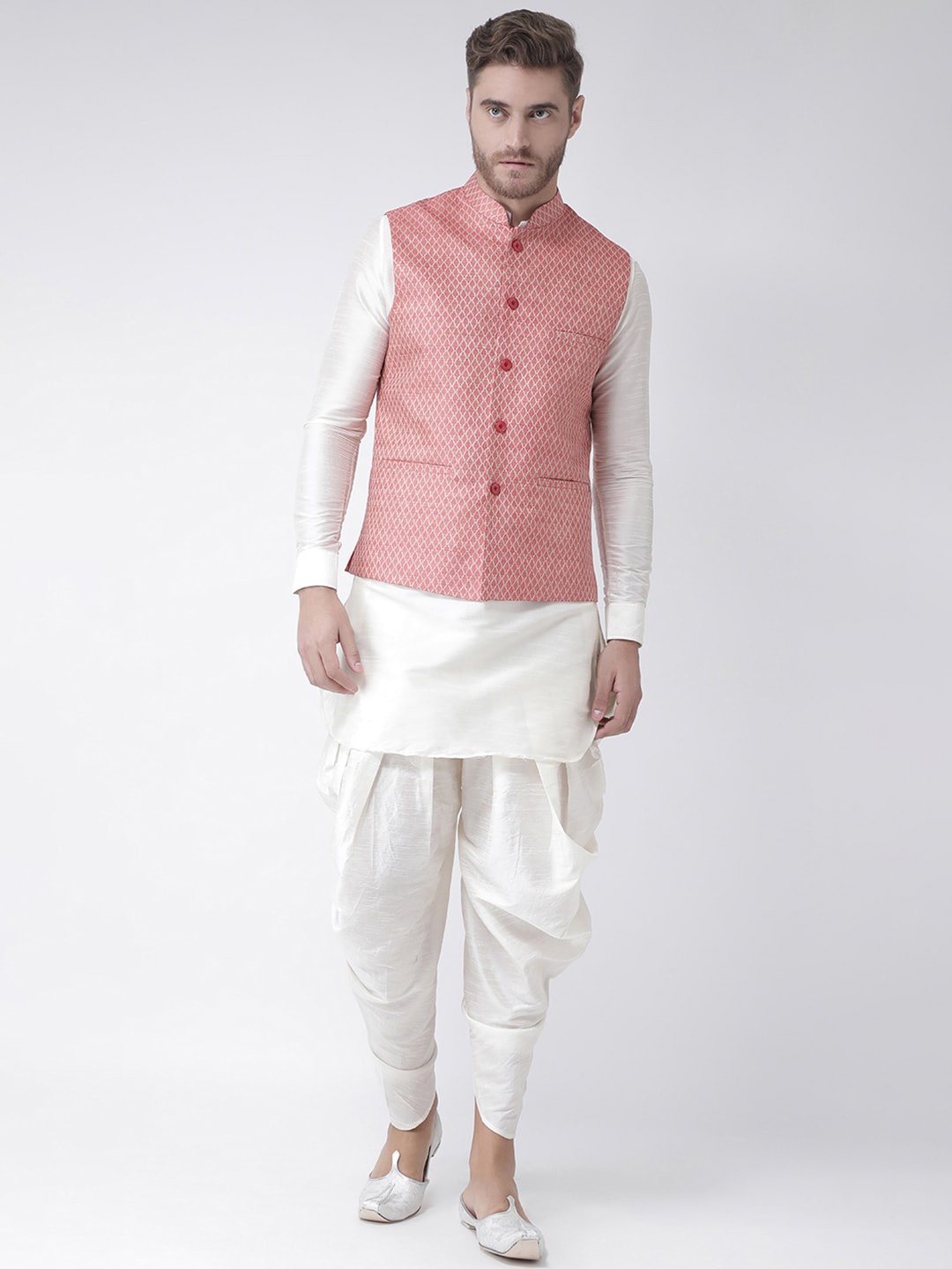 

LAMAAYA Men Pink & Off-White Solid Kurta with Patiala