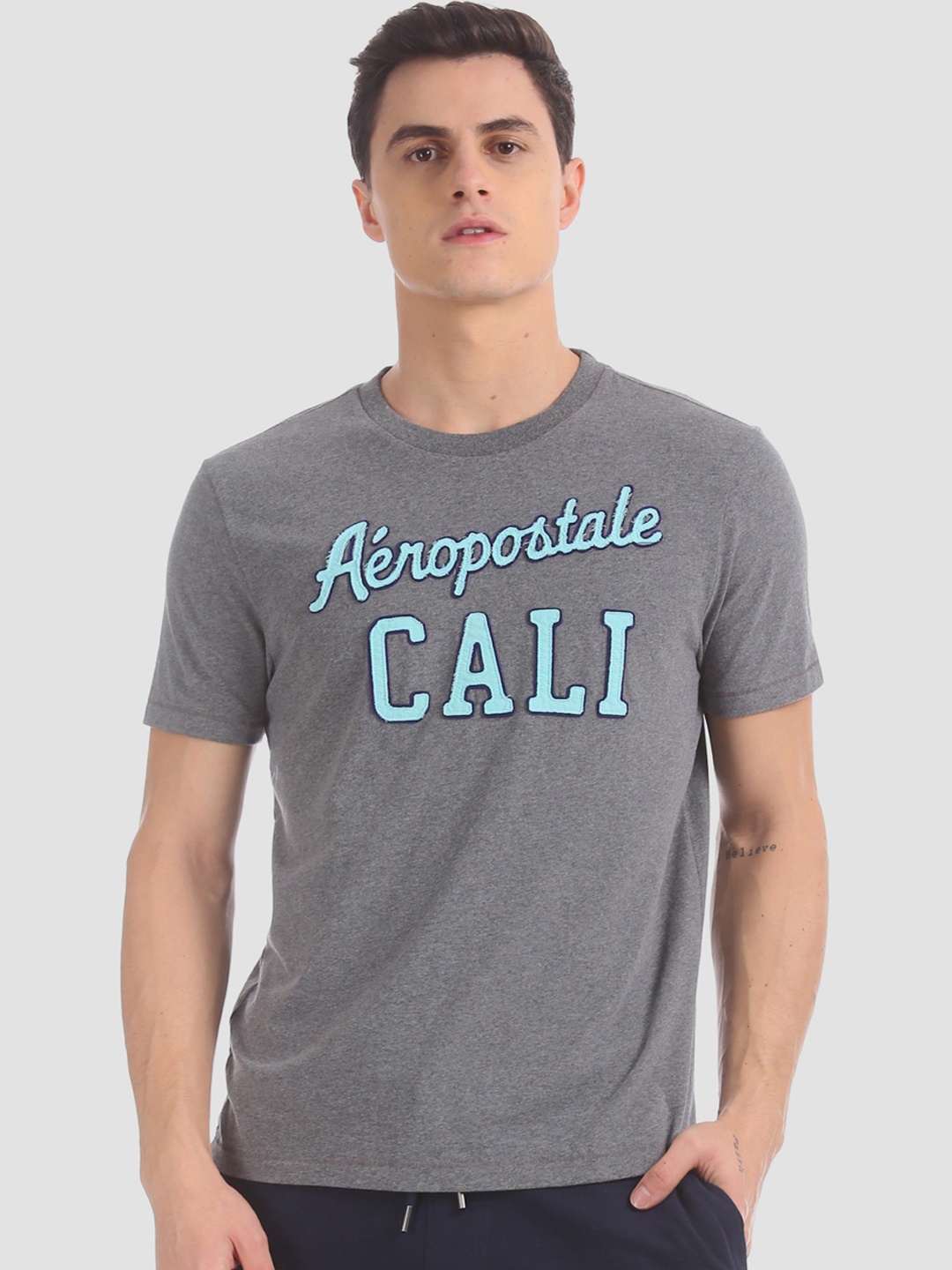 

Aeropostale Men Grey Printed Round Neck T-shirt