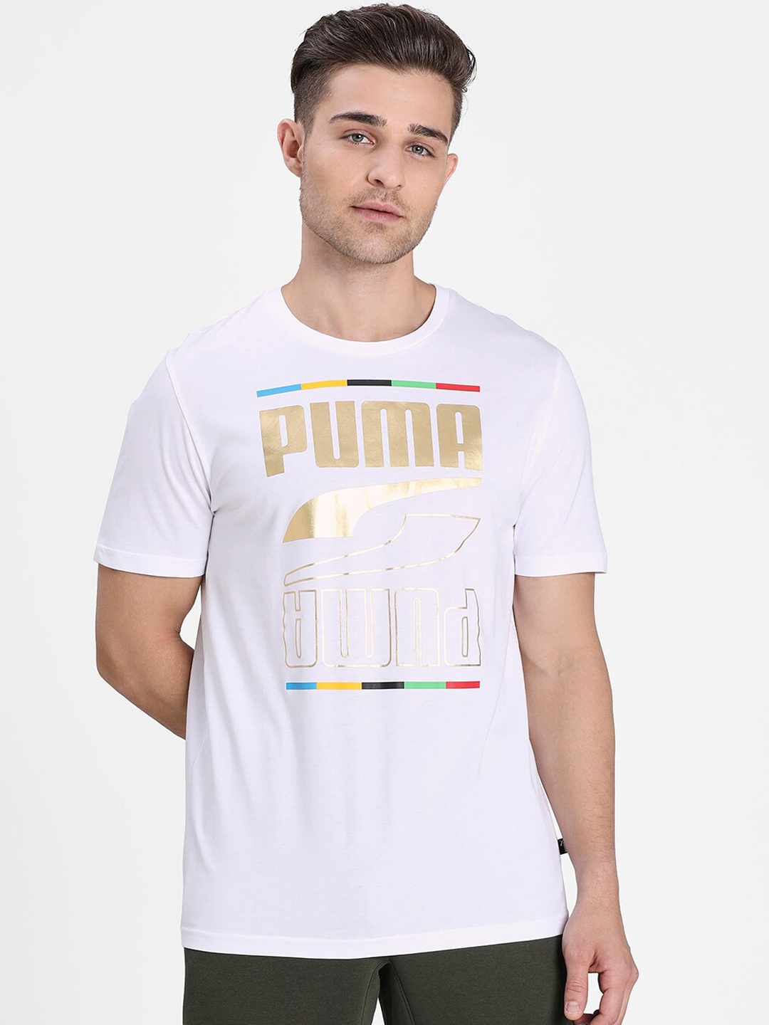 

Puma Men White The Unity Collection Rebel 5 Continents Pure Cotton T-shirt