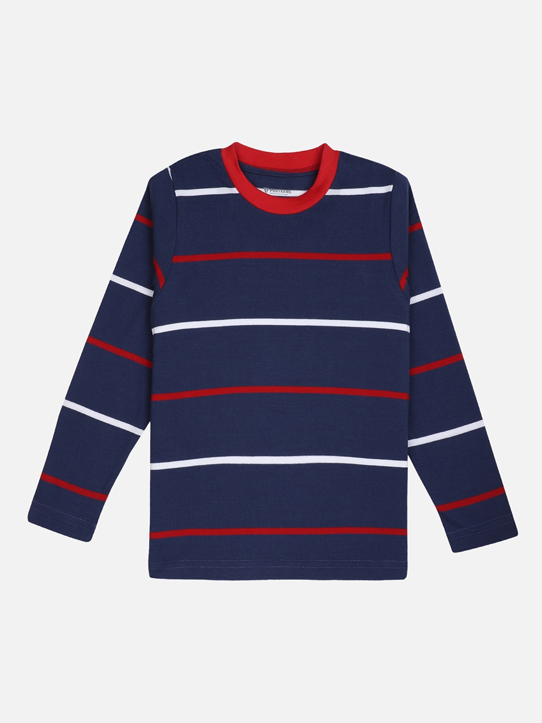 PROTEENS Boys Navy Blue Striped Round Neck T-shirt