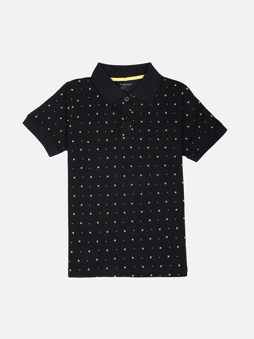 

PROTEENS Boys Black & Yellow Printed Polo Collar T-shirt