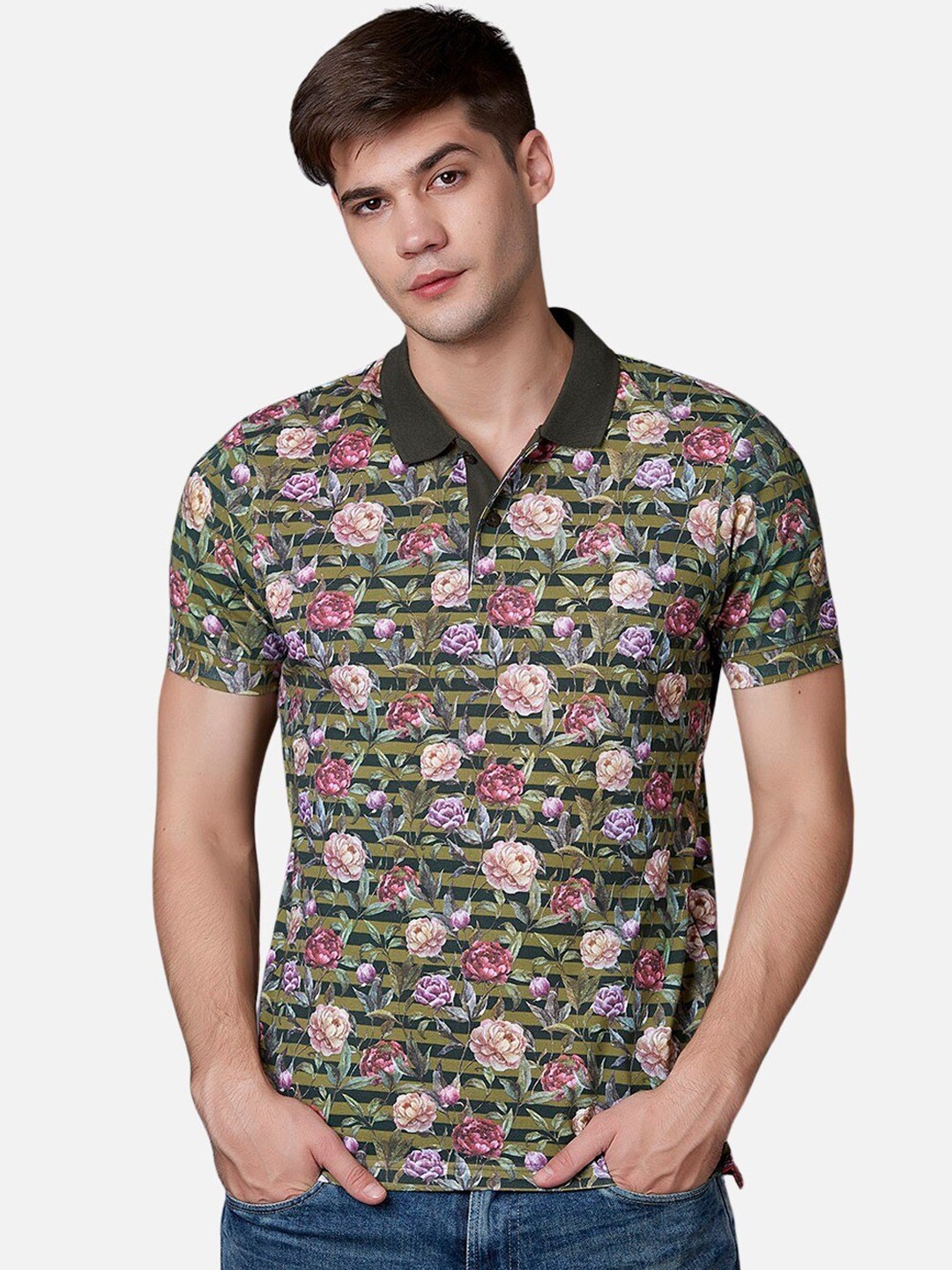 

MARCA Disati Men Green Printed Polo Collar T-shirt