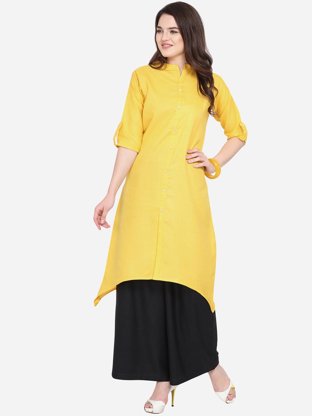 

Silk Bazar Women Green & Yellow Solid Kurta with Palazzos