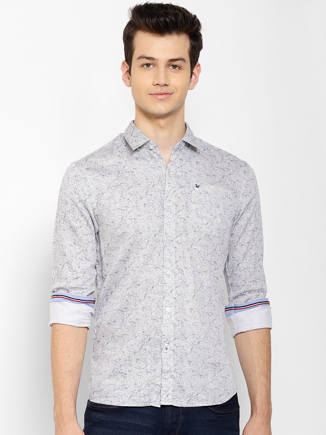 

cape canary Men Grey & Navy Blue Floral Printed Casual Shirt