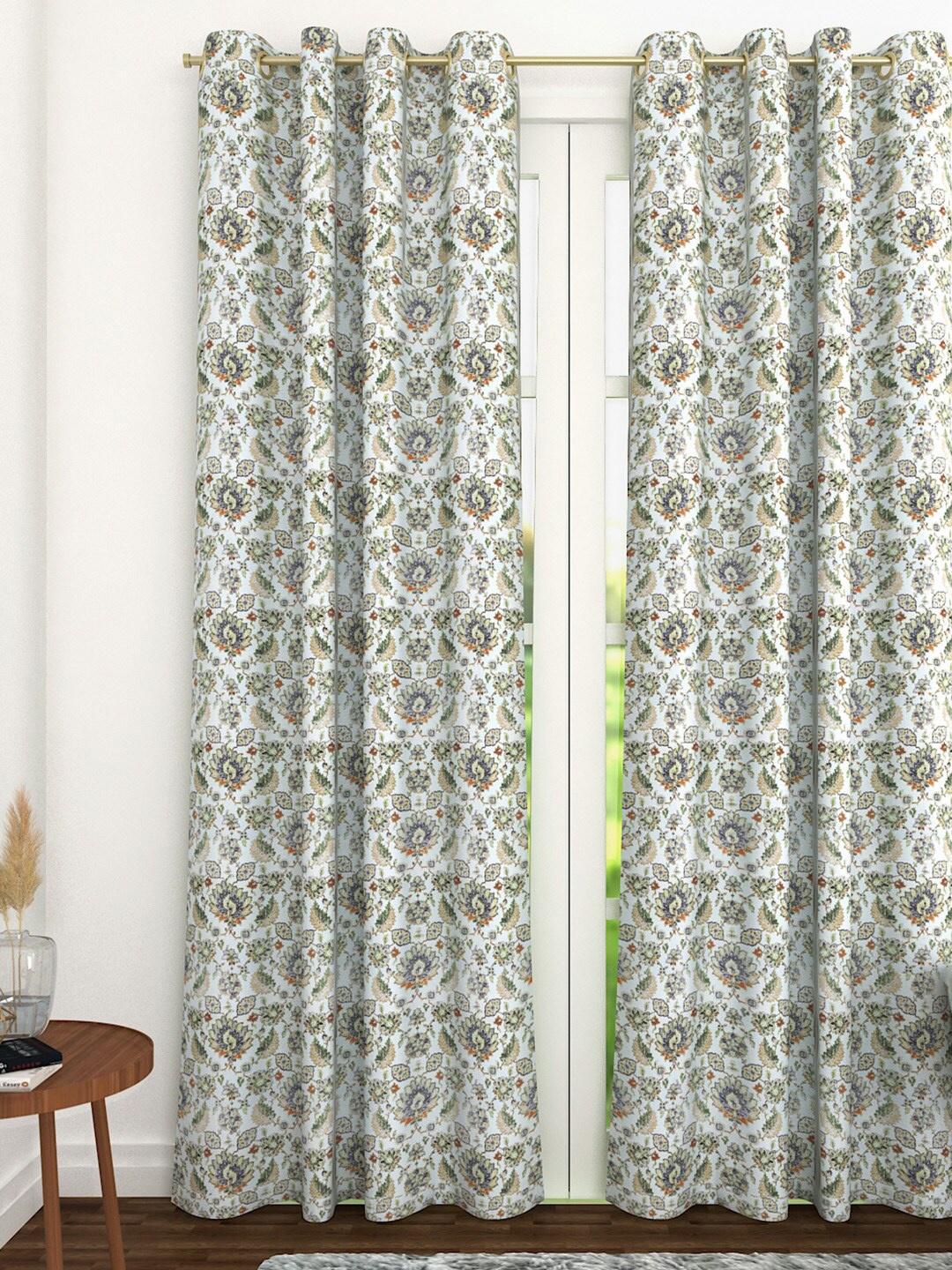 

Soumya Green & White Single Room Darkening Door Curtain