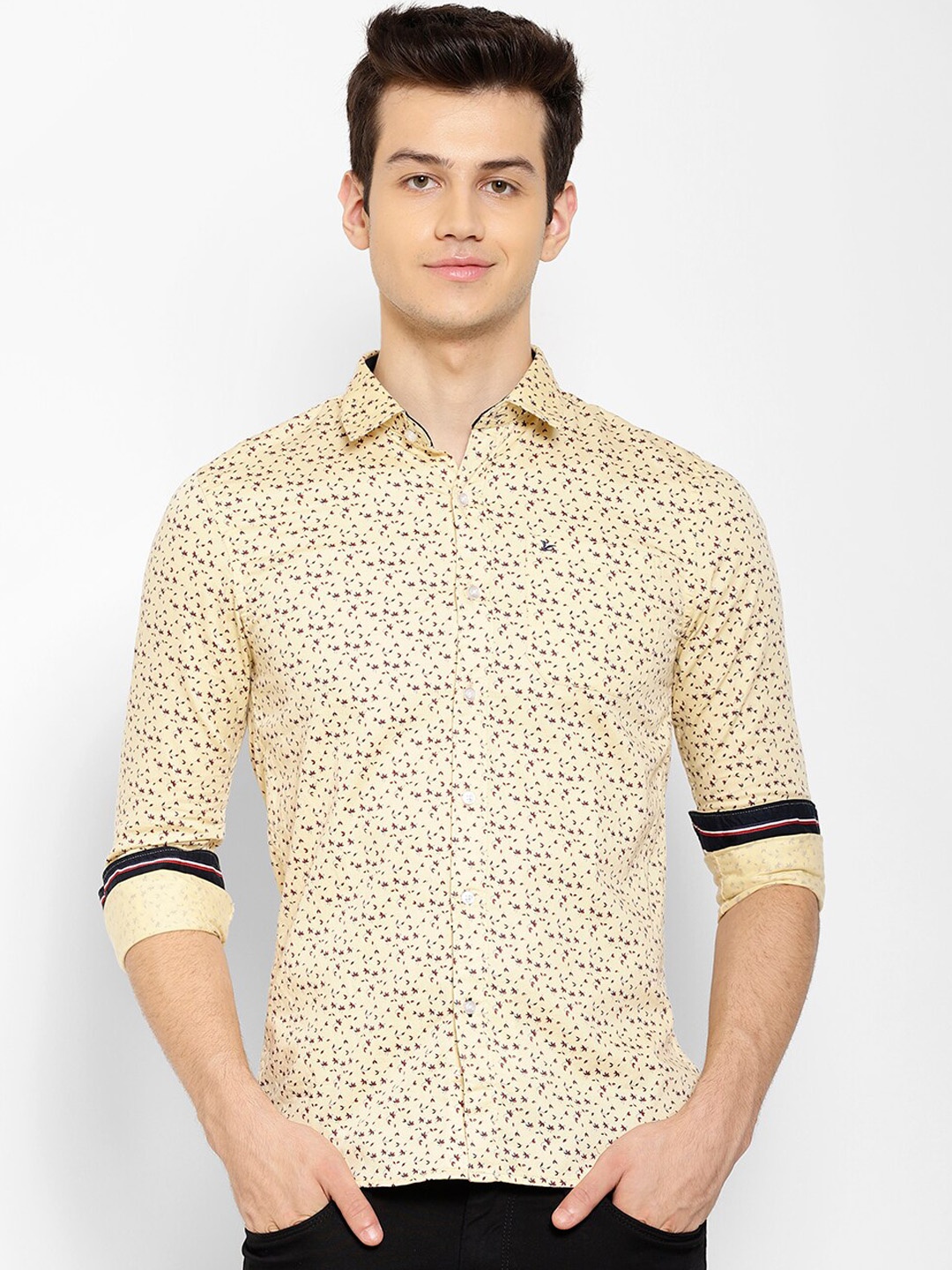 

cape canary Men Beige Regular Fit Printed Casual Shirt