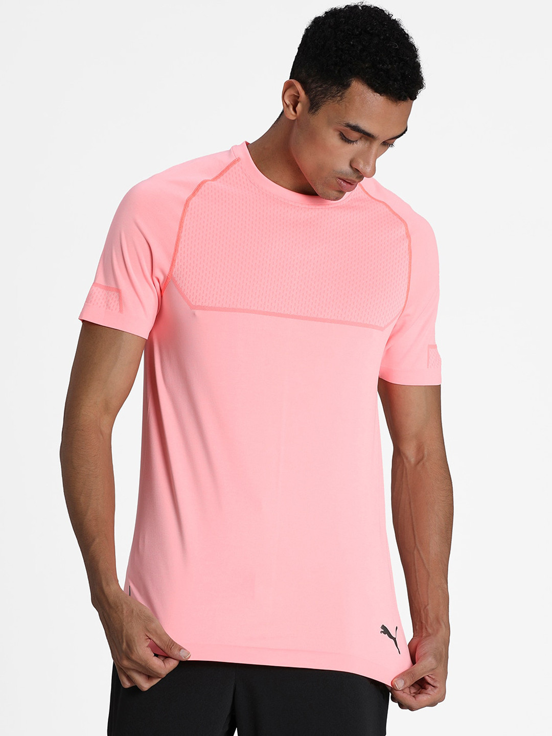 

Puma Men Peach-Coloured evoKNIT Solid Round-Neck T-shirt